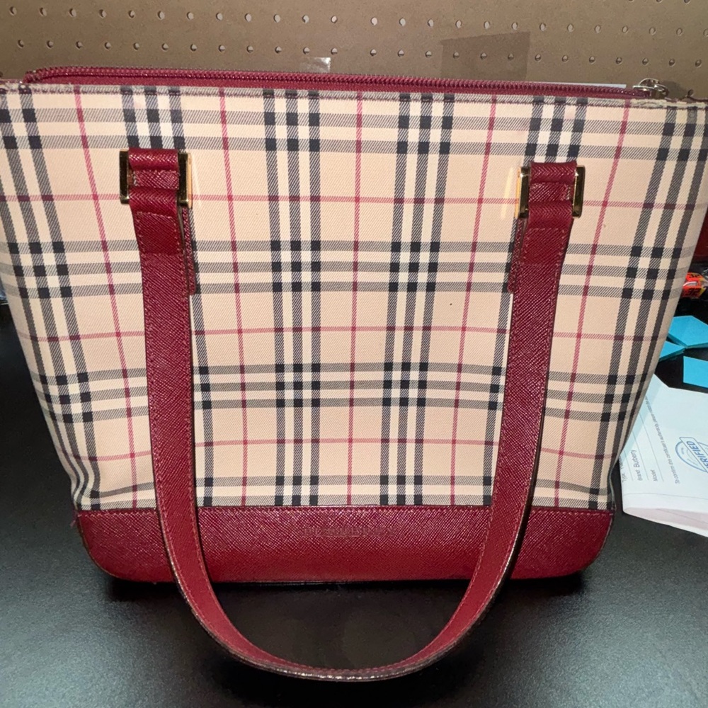 Burberry Red Haymarket Check shoulder bag small